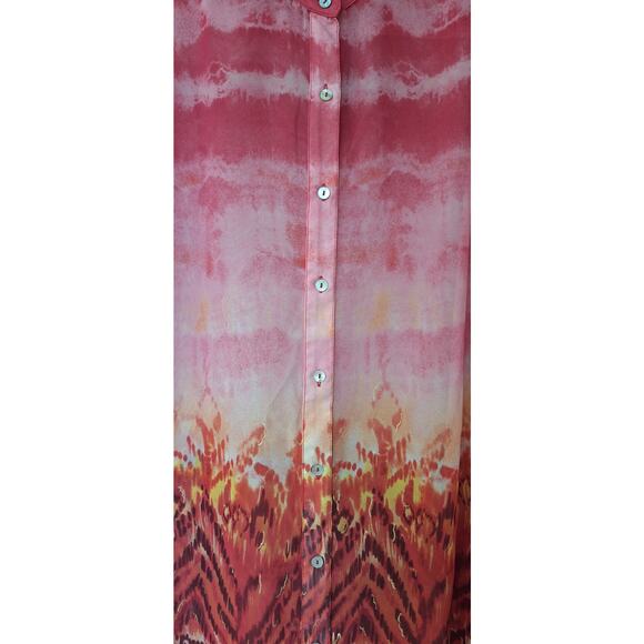 Chico's Semi Sheer 3/4 sleeves Pink-Orange Sunset Shirt Blouse Top Size 3 = XL - Picture 8 of 10
